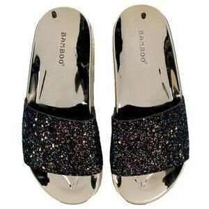 Bamboo Multi Black Glitter Footbed Slide Flat Sandals Women's 7 NEW Dark Fairy